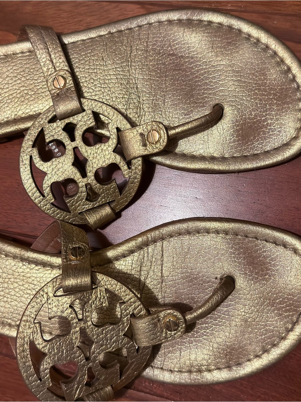 Tory Burch Metallic Gold Miller Logo Thong Sandals